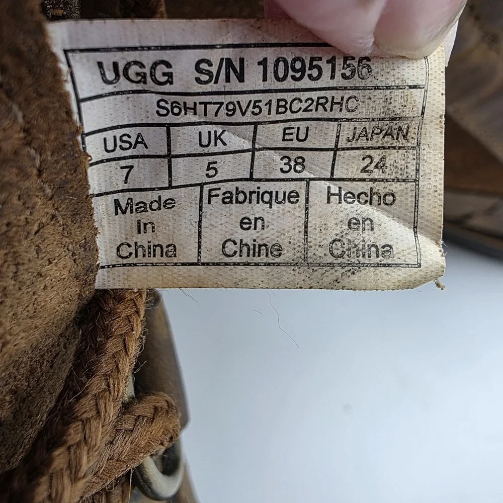 UGG Heather Womens 7 Duck Rain Ankle Boot Coconut‎ Shell Brown Leather Lace Up